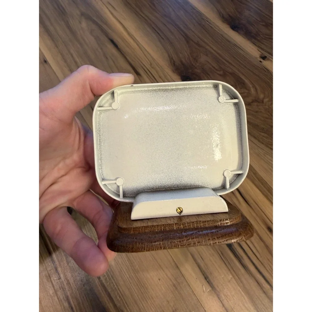 Vintage Wall Mount Soap Dish Cream Plastic Wood Bathroom Retro MCM